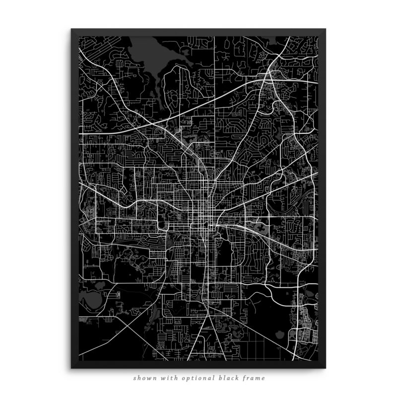 Tallahassee FL City Street Map Black Poster