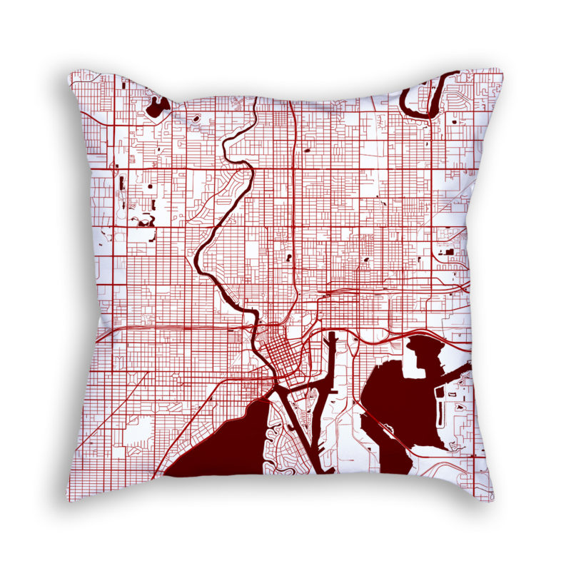 Tampa Florida City Map Art Decorative Throw Pillow