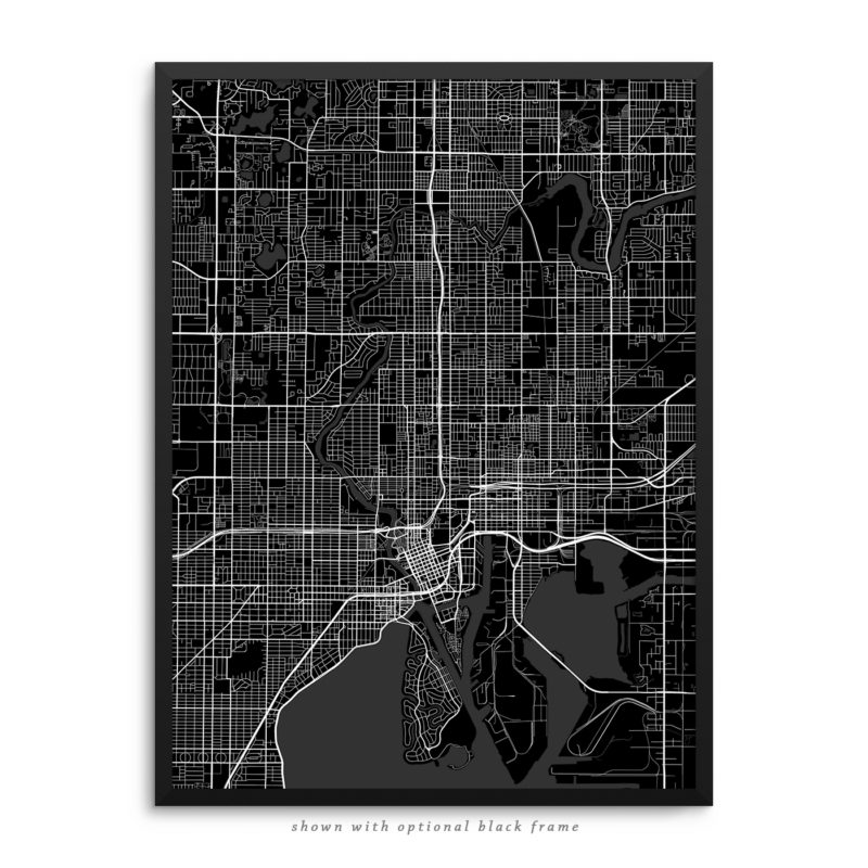 Tampa FL City Street Map Black Poster