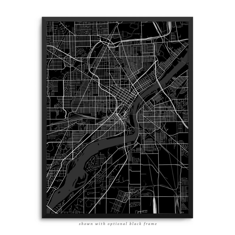 Toledo OH City Street Map Black Poster