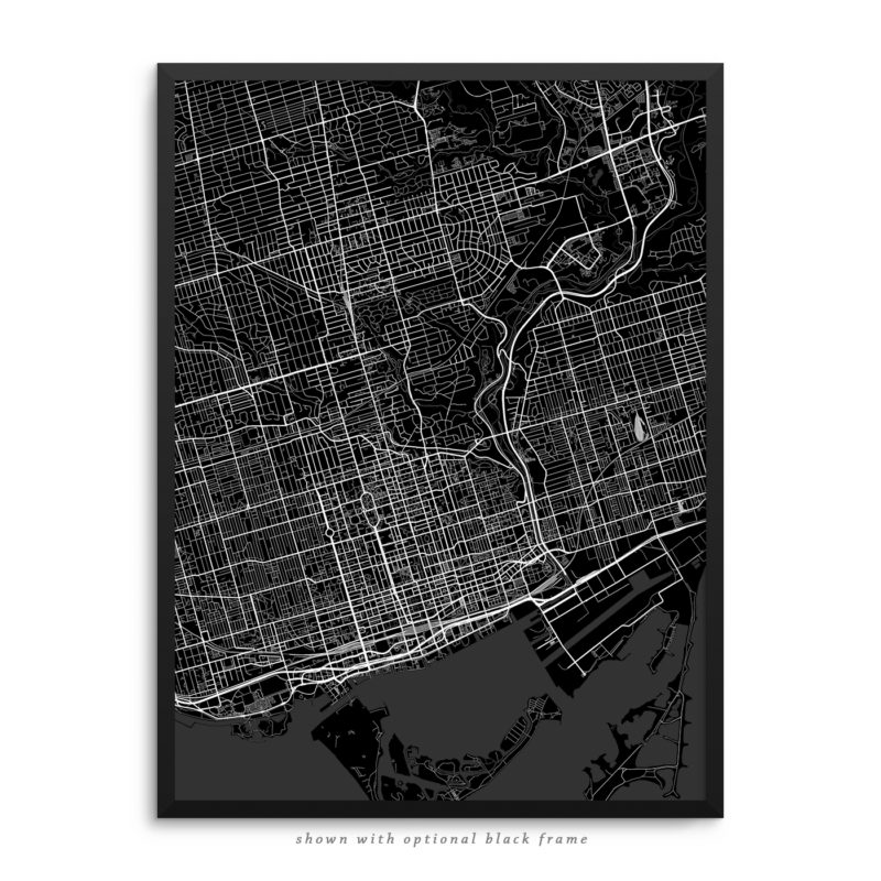 Toronto Canada City Street Map Black Poster