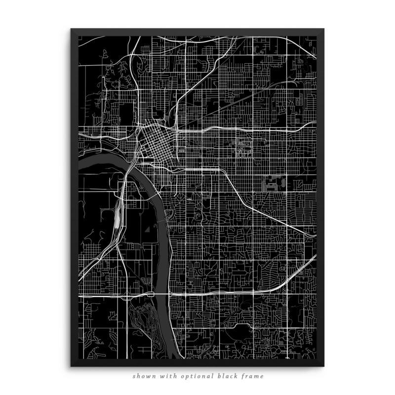 Tulsa OK City Street Map Black Poster
