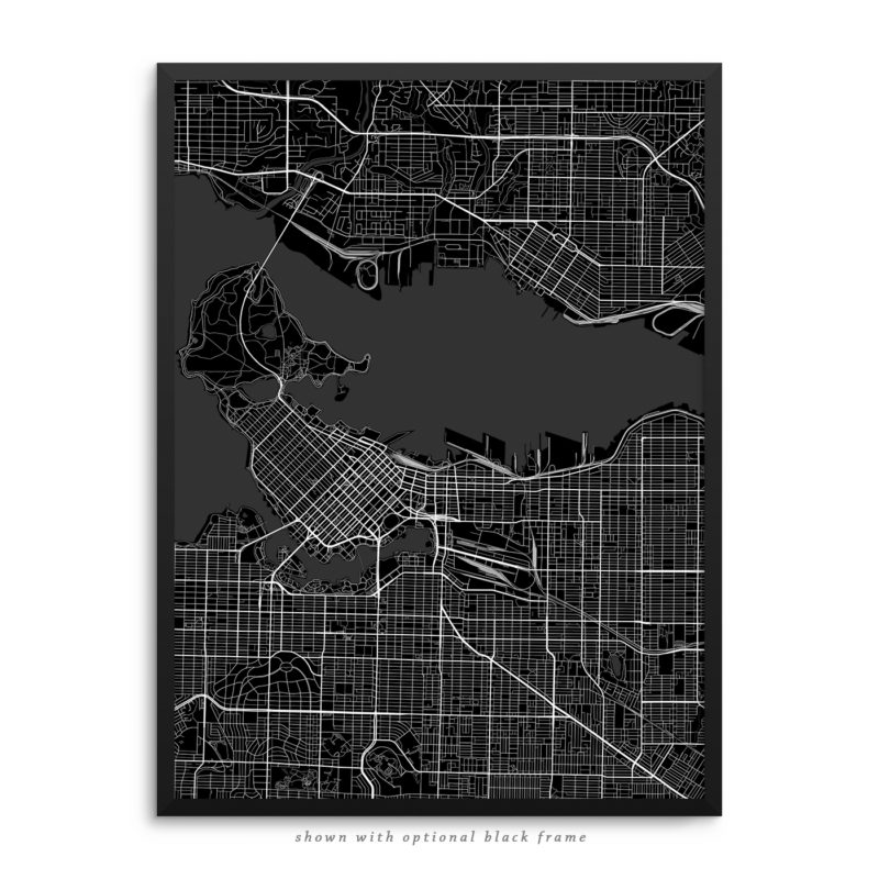 Vancouver Canada City Street Map Black Poster