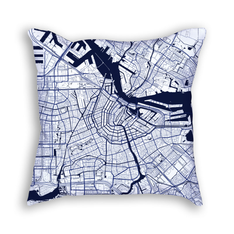 Amsterdam Netherlands City Map Art Decorative Throw Pillow