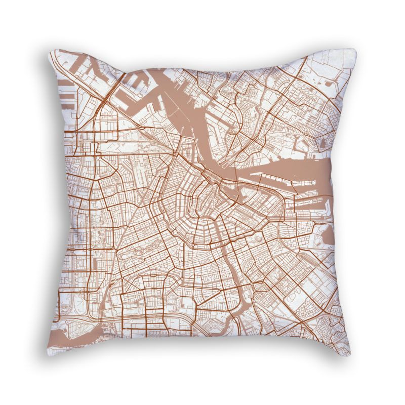 Amsterdam Netherlands City Map Art Decorative Throw Pillow