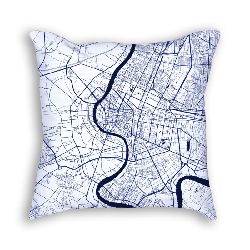 Bangkok Thailand City Map Art Decorative Throw Pillow