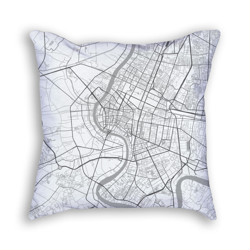 Bangkok Thailand City Map Art Decorative Throw Pillow