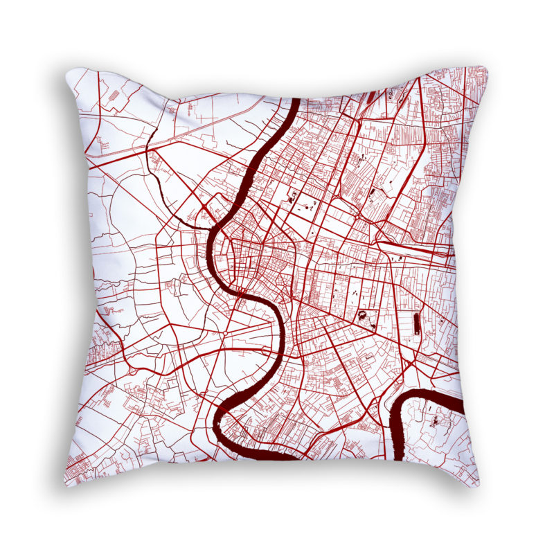 Bangkok Thailand City Map Art Decorative Throw Pillow