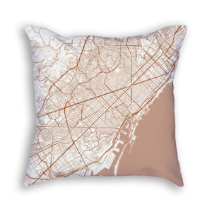 Barcelona Spain City Map Art Decorative Throw Pillow