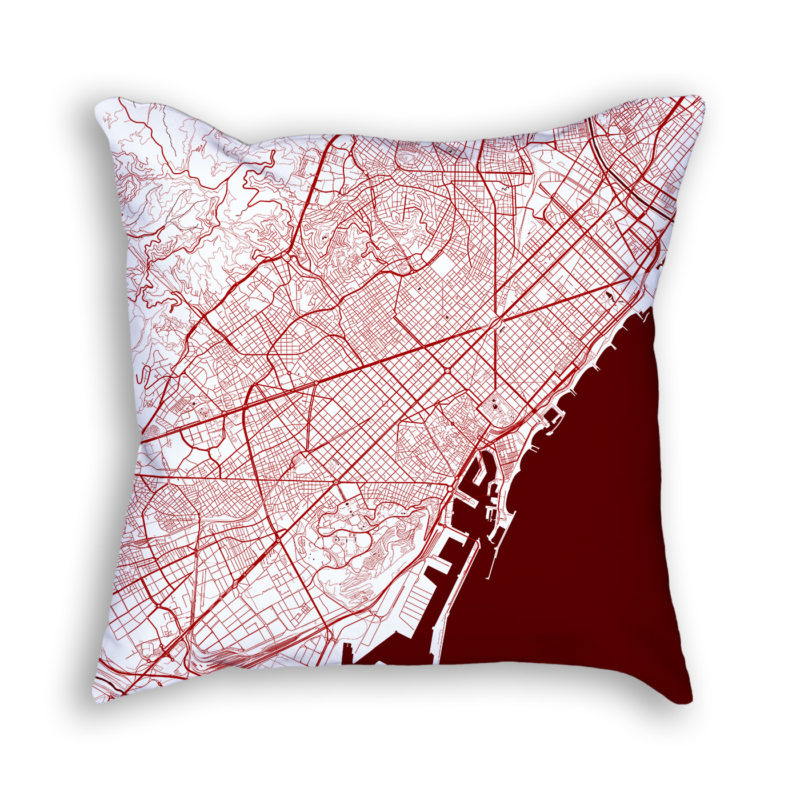 Barcelona Spain City Map Art Decorative Throw Pillow