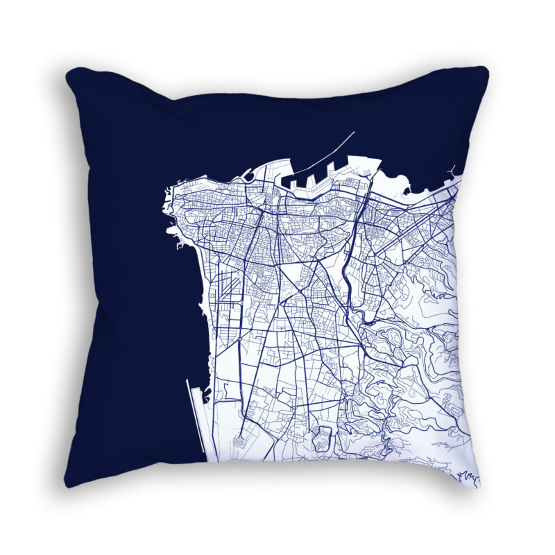 Beirut Lebanon City Map Art Decorative Throw Pillow