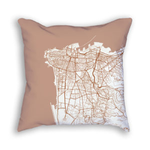 Beirut Lebanon City Map Art Decorative Throw Pillow