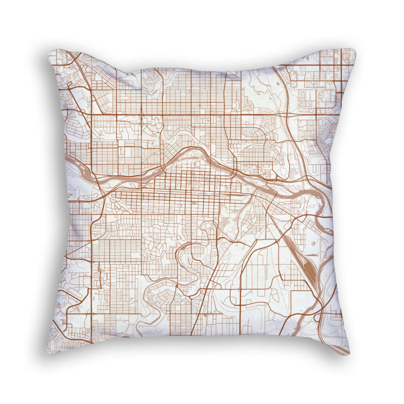 Calgary Canada City Map Art Decorative Throw Pillow