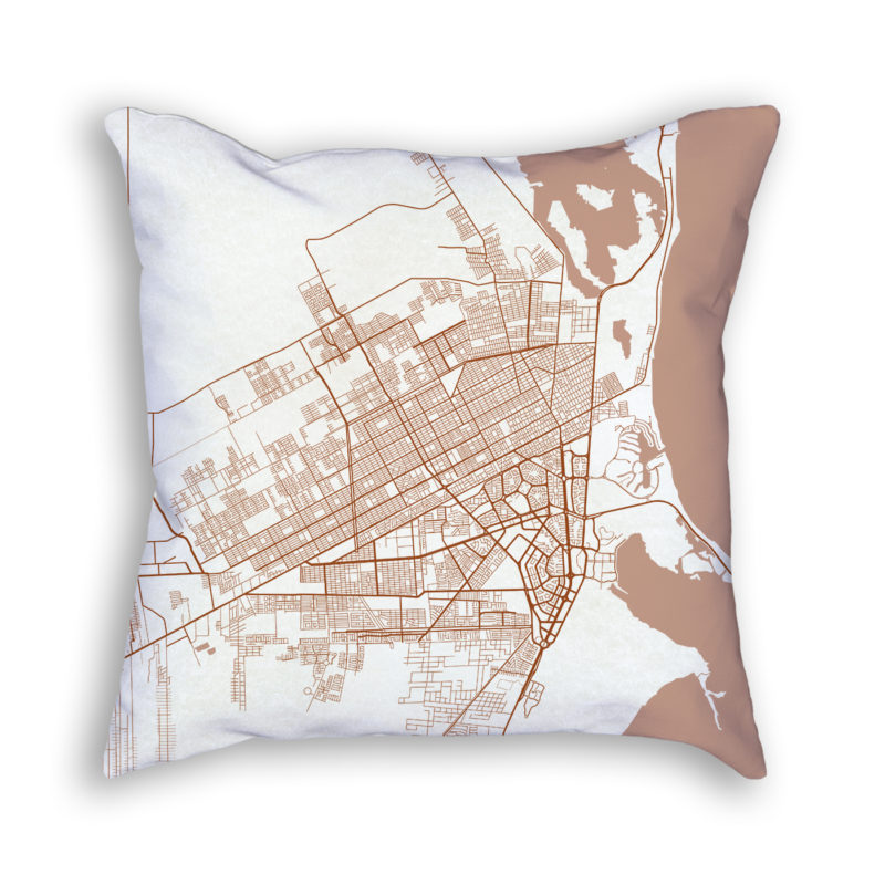 Cancun Mexico City Map Art Decorative Throw Pillow