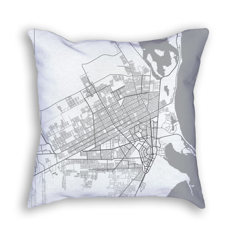 Cancun Mexico City Map Art Decorative Throw Pillow