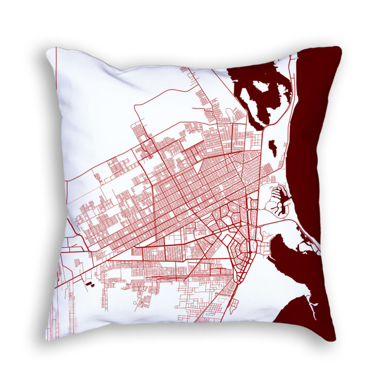 Cancun Mexico City Map Art Decorative Throw Pillow