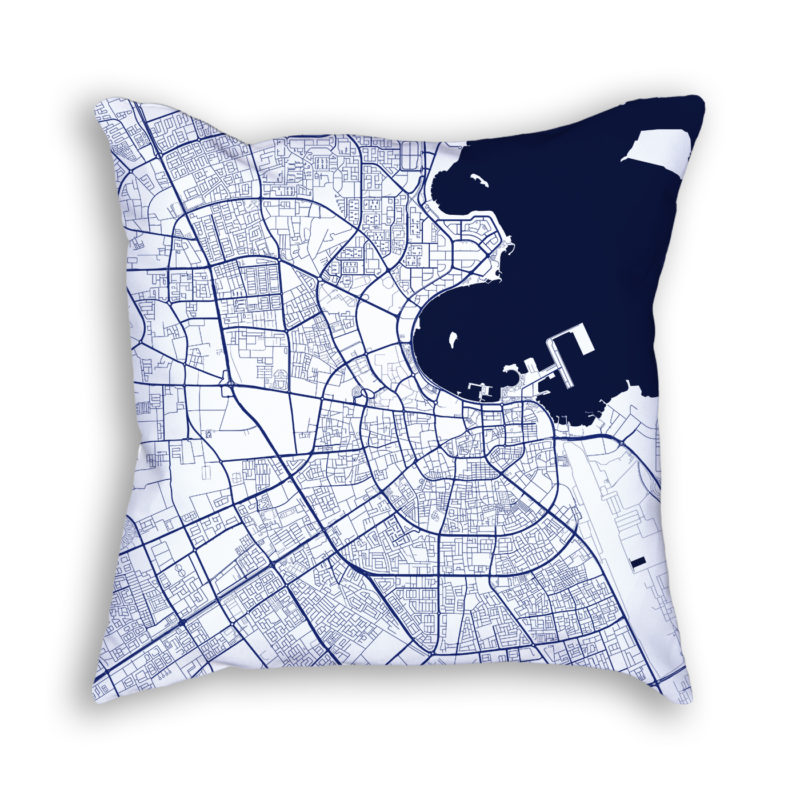 Doha Qatar City Map Art Decorative Throw Pillow