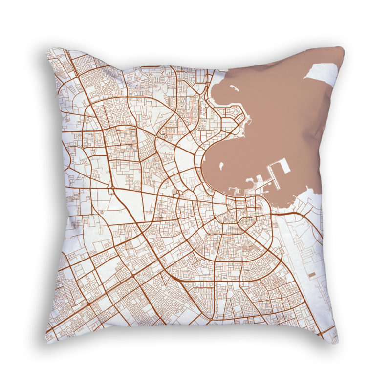 Doha Qatar City Map Art Decorative Throw Pillow