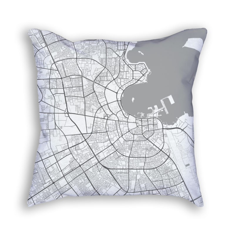 Doha Qatar City Map Art Decorative Throw Pillow