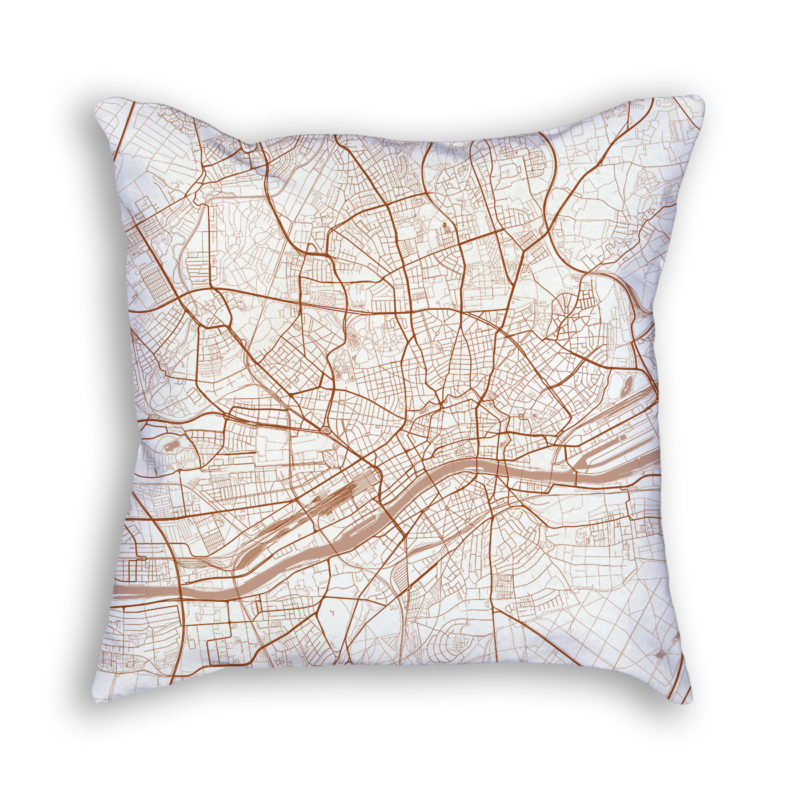 Frankfurt Germany City Map Art Decorative Throw Pillow