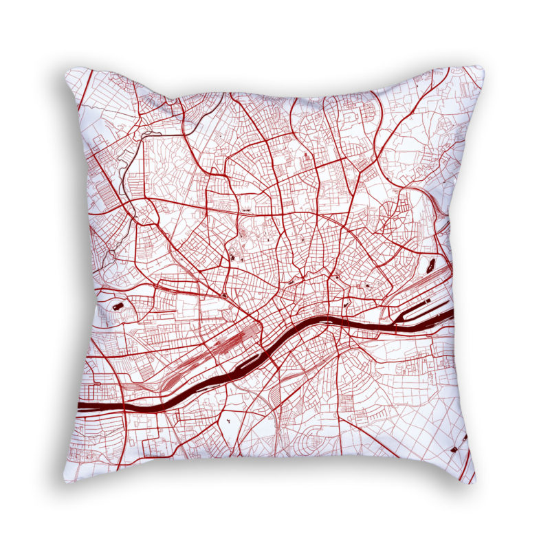 Frankfurt Germany City Map Art Decorative Throw Pillow