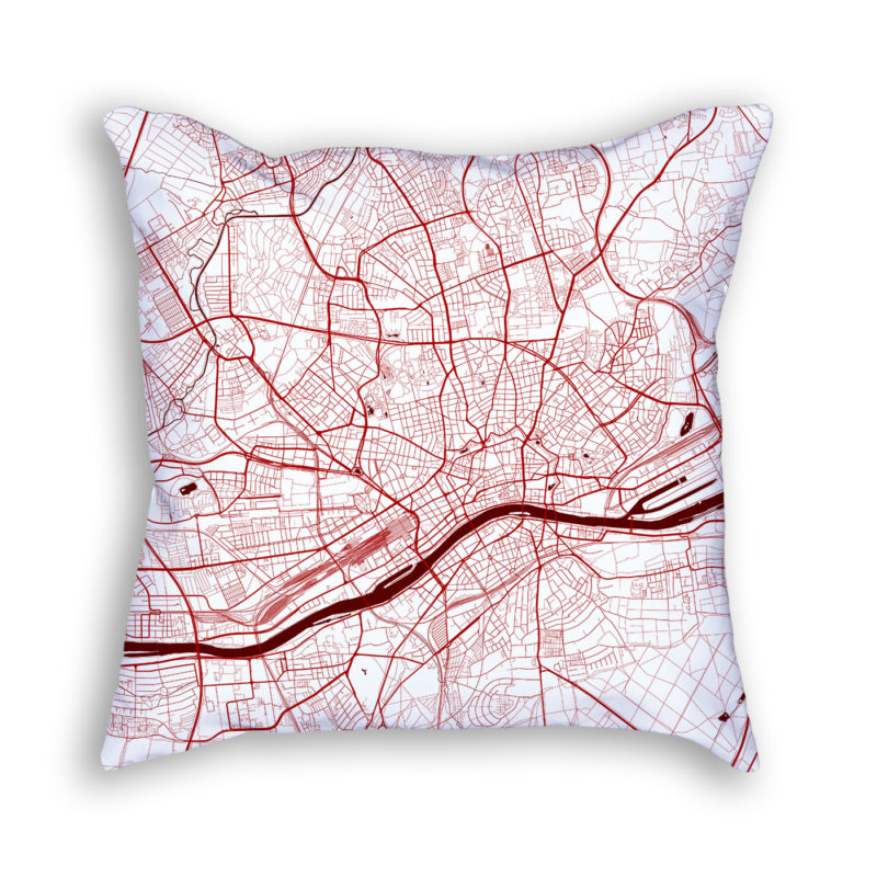 Frankfurt Germany City Map Art Decorative Throw Pillow