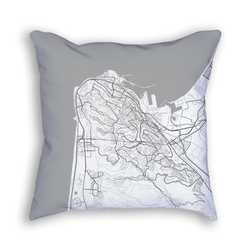 Haifa Israel City Map Art Decorative Throw Pillow