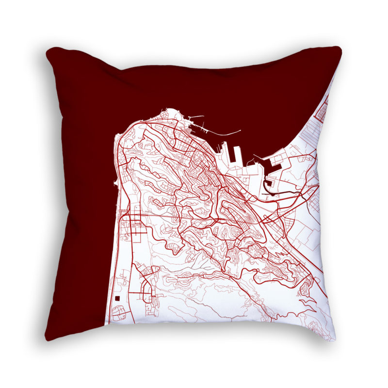 Haifa Israel City Map Art Decorative Throw Pillow