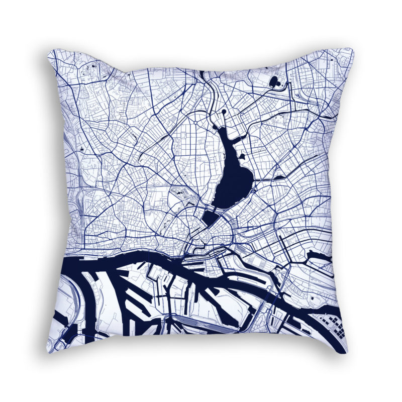 Hamburg Germany City Map Art Decorative Throw Pillow