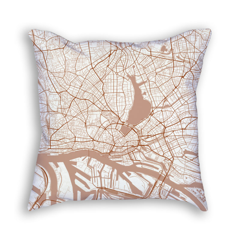 Hamburg Germany City Map Art Decorative Throw Pillow