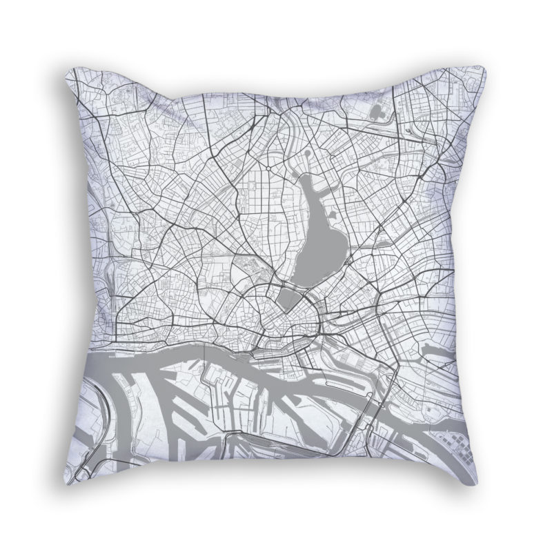 Hamburg Germany City Map Art Decorative Throw Pillow