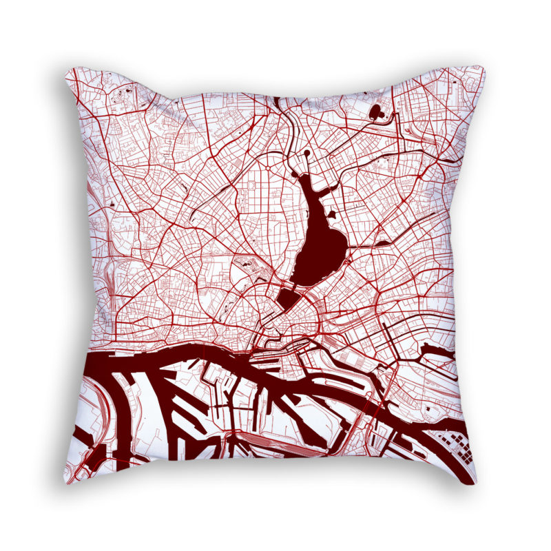 Hamburg Germany City Map Art Decorative Throw Pillow