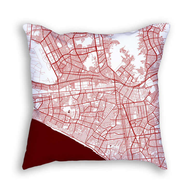 Lima Peru City Map Art Decorative Throw Pillow