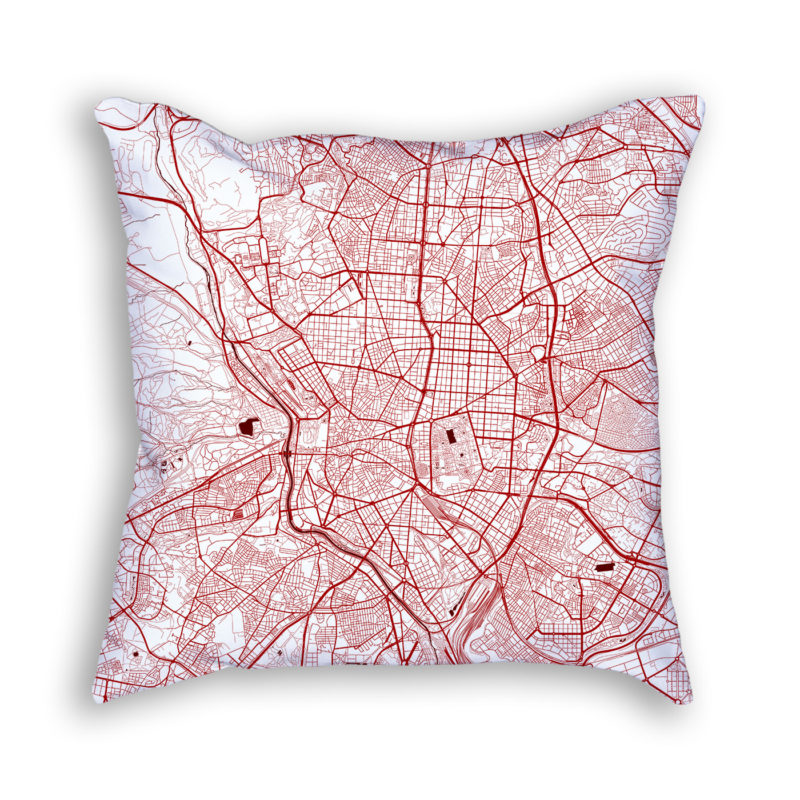 Madrid Spain City Map Art Decorative Throw Pillow