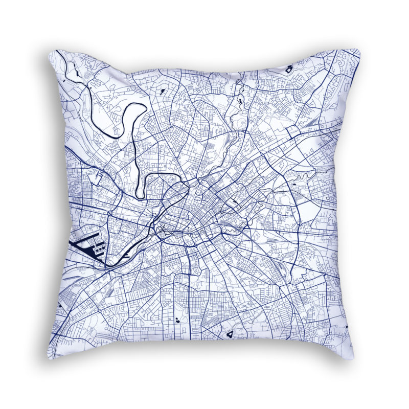 Manchester England City Map Art Decorative Throw Pillow