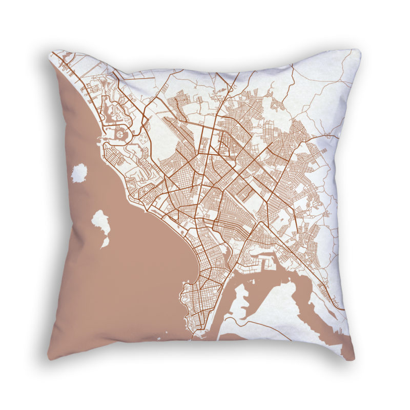 Mazatlan Mexico City Map Art Decorative Throw Pillow