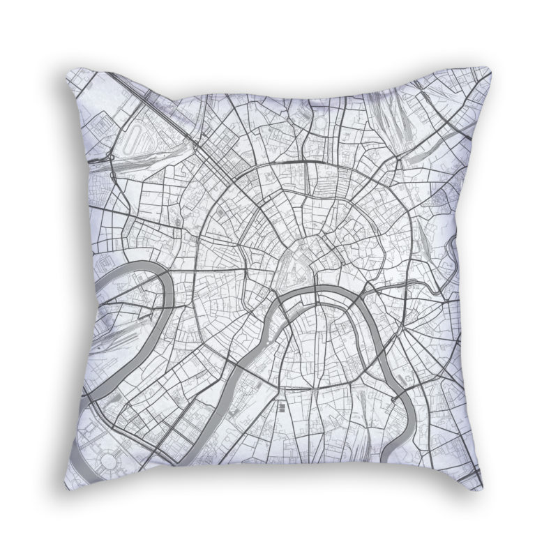 Moscow Russia City Map Art Decorative Throw Pillow