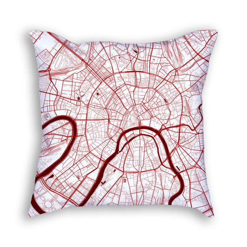 Moscow Russia City Map Art Decorative Throw Pillow