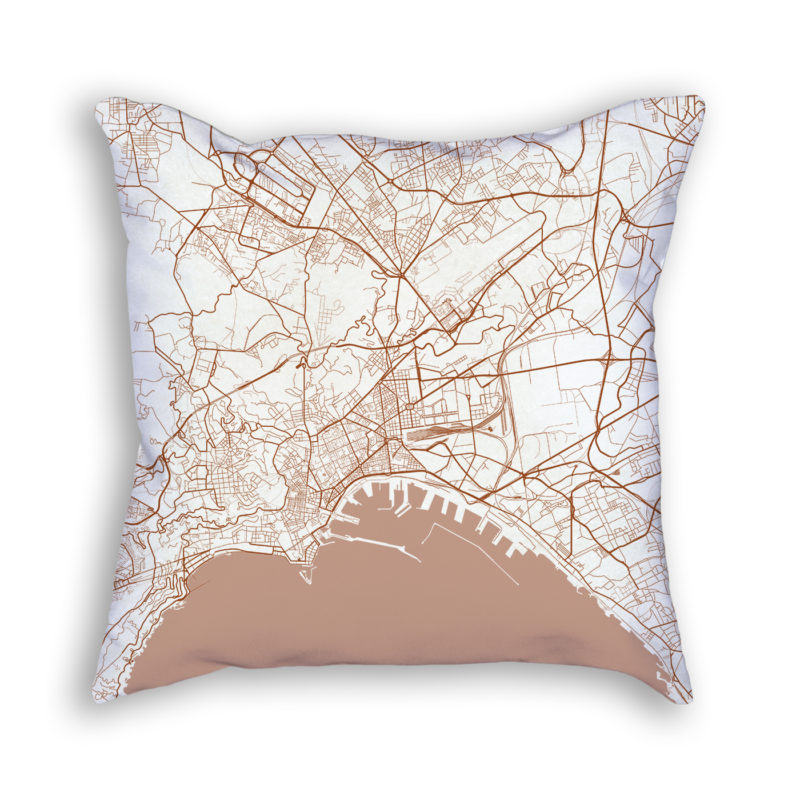Naples Italy City Map Art Decorative Throw Pillow