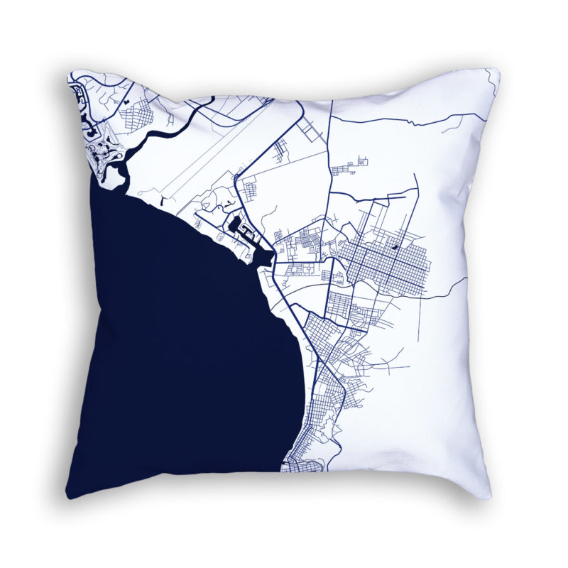 Puerto Vallarta Mexico City Map Art Decorative Throw Pillow