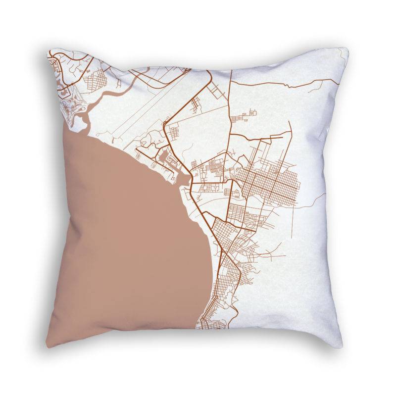 Puerto Vallarta Mexico City Map Art Decorative Throw Pillow