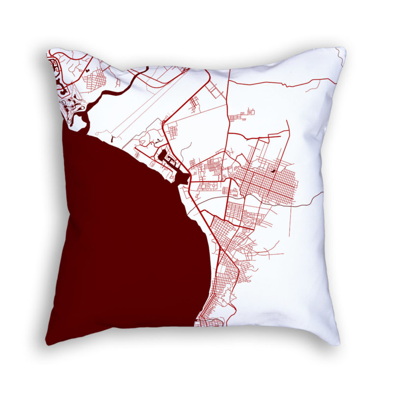 Puerto Vallarta Mexico City Map Art Decorative Throw Pillow