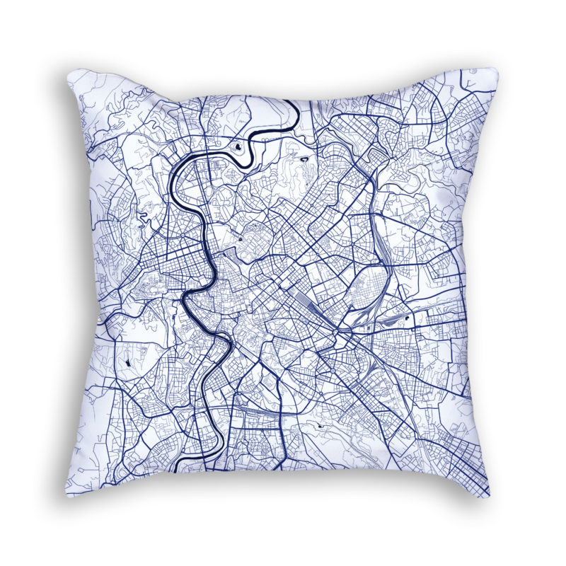 Rome Italy City Map Art Decorative Throw Pillow