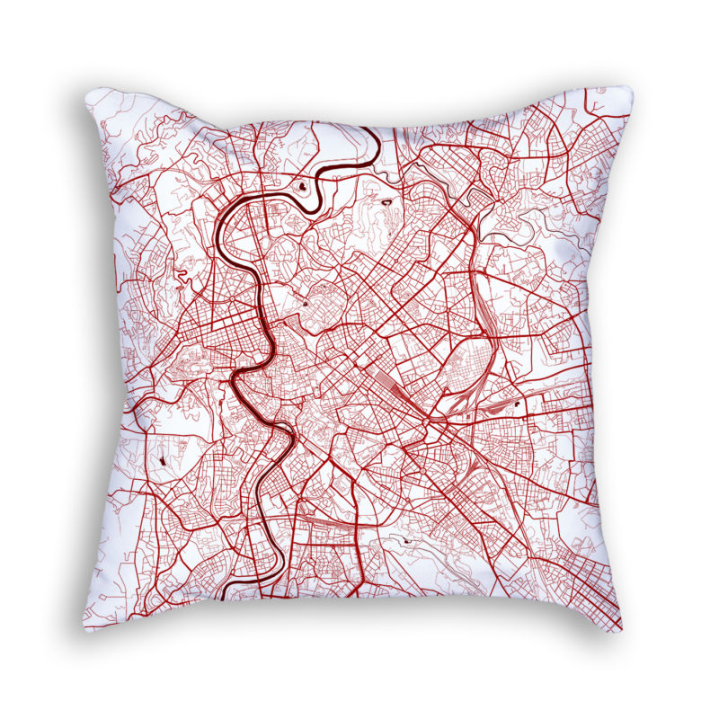 Rome Italy City Map Art Decorative Throw Pillow