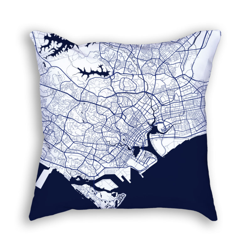 Singapore City Map Art Decorative Throw Pillow