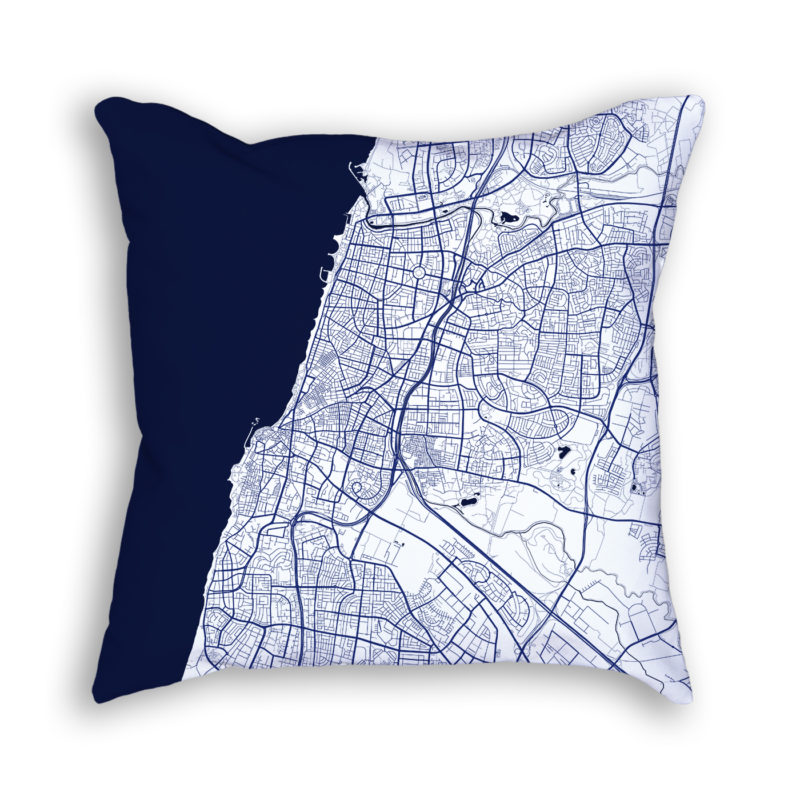 Tel Aviv-Yafo Israel City Map Art Decorative Throw Pillow