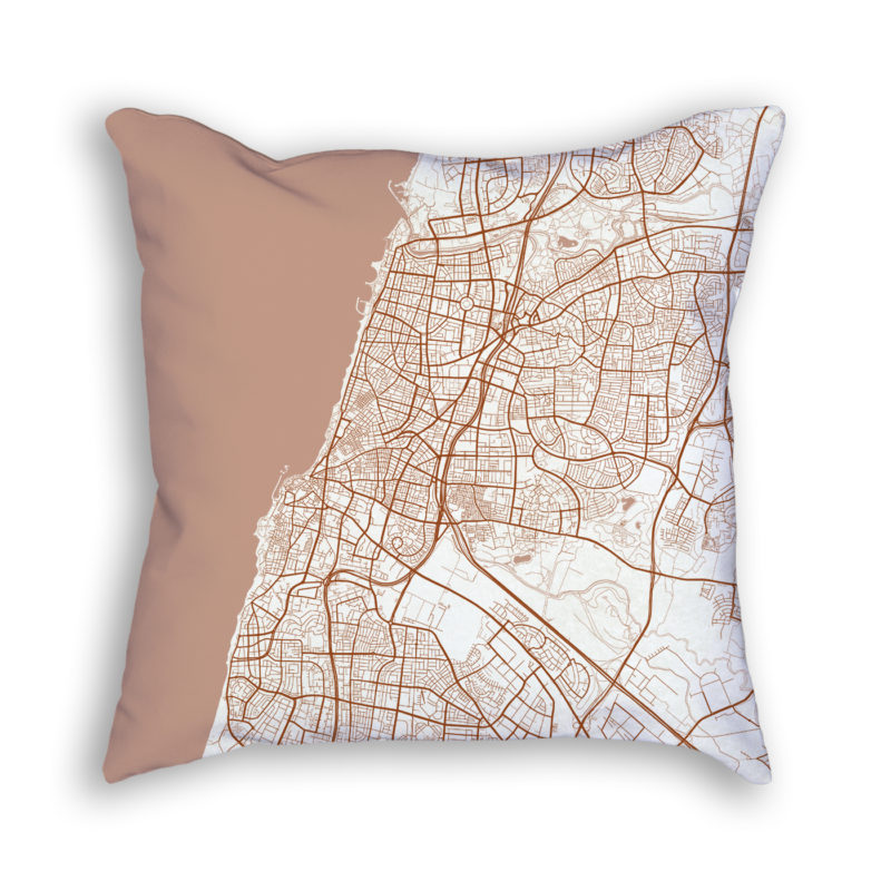 Tel Aviv-Yafo Israel City Map Art Decorative Throw Pillow