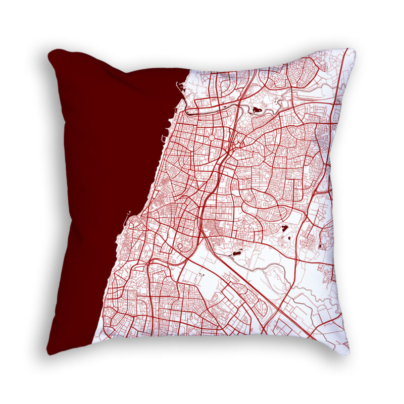 Tel Aviv-Yafo Israel City Map Art Decorative Throw Pillow