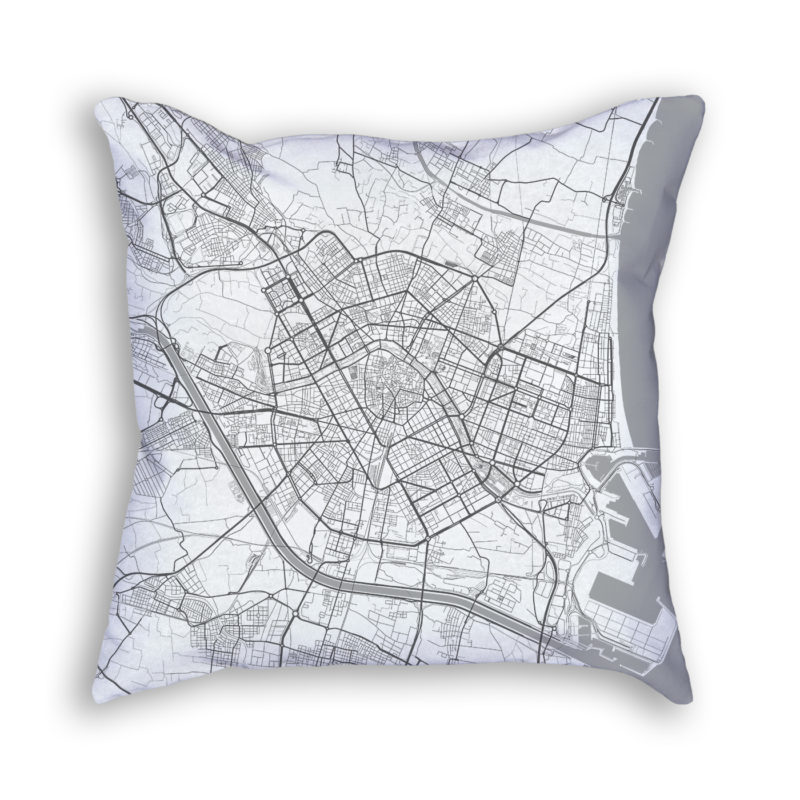 Valencia Spain City Map Art Decorative Throw Pillow