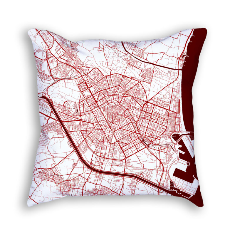 Valencia Spain City Map Art Decorative Throw Pillow
